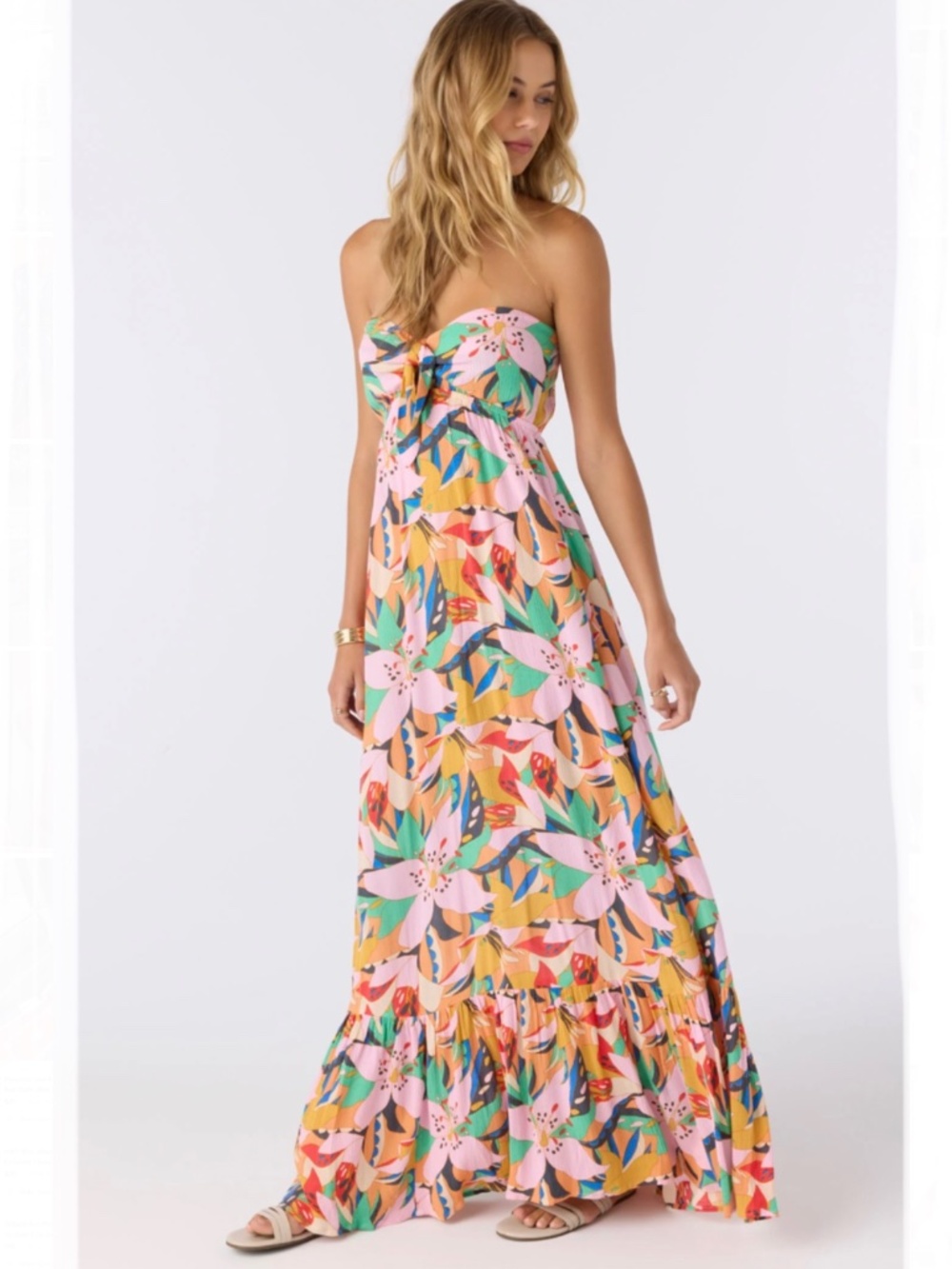 NWT O’Neill Printed Colorful Floral Isadora Strapless Maxi Dress Size Medium